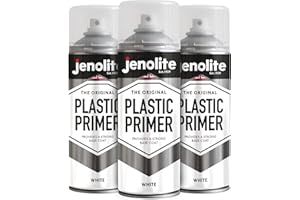 JENOLITE Lot de 3 bombes de peinture d'apprêt plastique - Blanc - 400 ml - Apprêt plastique de qualité supérieure - Favorise l'adhérence - Peinture aérosol pour automobile, meubles de jardin, modèles