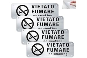 AYIFAN 4Pezzi Cartello Vietato Fumare Adesivo, no smoking alluminio spazzolato,cartello vietato fumare e svapare sigarette elettroniche Impermeabile all'esterno, protezione UV (18x6cm)