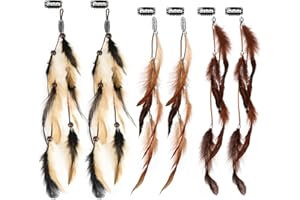 MWOOT 6Pcs Feather Hair Clips, Boho Extensions with Clip Comb, Hippie Accessories for Women, Indian Tassels Beads Feather Piece, Handmade Festival Headdress