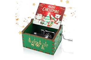 Achort Carillon Natalizio in Legno, Carillon a Manovella Antico Intagliato Scatola Musicale Merry Christmas Famiglia Carillon Artigianato Decorazione Natalizia Regali per Bambini, Amici, Adulti (Rosso