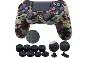 9CDeer 1 Pieza de Siliconas Tachonado Transferencia de Agua Protector Manga Caso Cubierta Piel Cover Skin + 8 Thumb Grip + 2 a Prueba de Polvo Tapones para Mando PS4/Slim/Pro, Camuflaje marrón