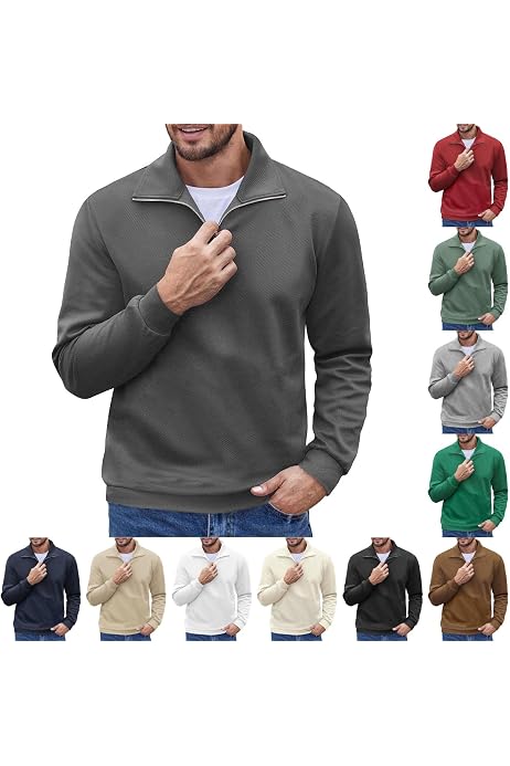 Pull Homme 1/4 Zip Tricoté - Col Zippé, Manches Longues - Chaud Et Décontracté Pour L'hiver - Multi-occasions
