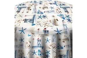 ‎DECOHOMETEXTIL HEIMTEXTILMANUFAKTUR Wachstuchtischdecke Wachstuch Tischdecke Gartentischdecke Rund Oval Seesterne Rund ca. 140 cm abwaschbare Wachstischdecke