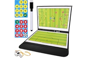 Acboor Taktikbrett Fussball, Tragbar Klappbar Trainer Taktikmappe Fußball Coachen Trainer Taktikfolie Fussball Fußball Magnetic Taktikbrett mit Marker Stift Magneten Schiedsrichterpfeife