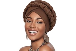 DRESHOW Turbante Africano para Mujeres Doble Preatado Trenzado Envoltura de Cabeza Sombreros Moda Gorra de Dormi Gorro cáncer de quimio