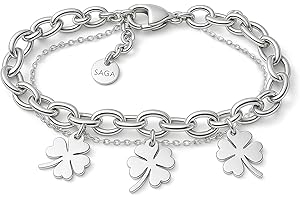 SAGA GIOIELLI® Bracciale Donna Catena In Acciaio Quadrifoglio Albero Della Vita Portafortuna