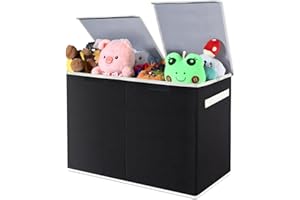 NANJUNTECH NANJUNTCH Foldable Toy Storage Box with Lid & Handle - Large 600D Oxford Fabric Organiser Chest with Divider (58x30x39cm) for Kids' Toys, Clothes, Nursery | (Black)