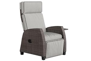 ‎GRAND PATIO Grand patio Relaxliege Liegesessel mit Sitzkissen, Aluminiumgestell, Gartensessel Verstellbare Rückenlehne, Rattan Sonnenliege für Innen, Außeneinsatz (Creme Sitzkissen & Grau Rattan)