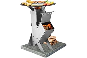GRAFT Raketenofen inkl. Grillplatte Rocket Stove Stecksystem aus massivem 3 mm dickem Stahl | Feuerschale | Pelletofen | Holzofen | Campingkocher | Campinggrill | Holzkochherd