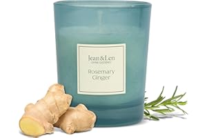 ‎JEAN & LEN Jean & Len Duftkerze Rosemary & Ginger, für gemütliche Abende Zuhause, Handgemachte Duftkerze mit krautig-frischem Rosmarin & Ingwer Duft, Kerze im stylischen Glas, vegan, 120 g