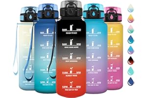 KOLLYKOLLA Botella 1.5L, Botella Agua con Filtro, Botellas Agua Deporte con Marca de Tiempo, Reutilizable, Garrafa Agua sin BPA, Cantimplora para Niños, Oficina, Bicicleta, Yoga, Running, Gym, Escuela, Viaje