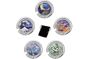 SMFANLIN 5Pcs Foldable Handbag Hooks for Tables, Portable Flower & Sea Pattern Women Bag Purse Table Hangers Organizers, Folding Under Counter Handbag Hooks for Women Girl