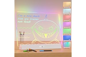 ‎BAILKIND LED Notiztafel mit Farben,Wiederaufladbares Acryl Whiteboard mit 9 Lichtmoden,35x25cm Neon-Leuchttafel für Nachrichten Memos Zeichnungen,Ideal für Zuhause/Schlafzimmer/Geschenk-Inkl.5 Marker weiß