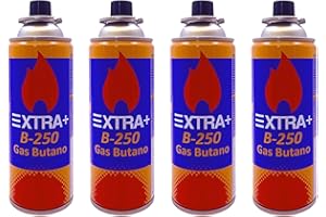 DISPAU Pack de 4 Cartuchos de Gas Butano Recambio de Gas Propano Portable Gas Butano Compatible para Cocina Portátil, Hornillo, Soplete Soldador, Camping B-250 227g