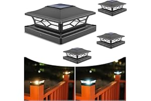 VOLISUN Solar Post Cap Lights: 4 - Pack Outdoor Post Light for White/Black 4x4 Vinyl Fence Deck - Dock 4x4/6x6 Wooden Post 2 Color Modes Waterproof Warm White