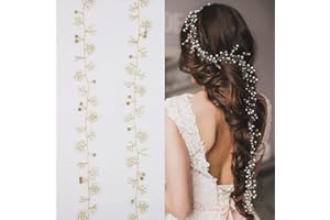 LIHELEI 100CM Haarschmuck Hochzeit für Bräute, Hochzeits Haardraht, Haaraccessoire mit Perlen, Hochzeit Brautschmuck, Haarreif für Damen- Gold