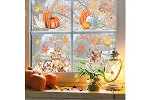 Bieiyhe 9 Adesivi Autunno Decorazioni,Decalcomanie Finestra Autunno,Vetrofanie Ringraziamento,Adesivo per Finestra Vetrofanie,Adesivi Finestre Zucca,Adesivi Thanksgiving,Adesivi Finestre Autunnali