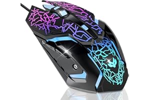 LuLabboard Gaming Mouse, 4 DPI Settings Up to 3600 DPI, Light Up RGB Ergonomic Optical Gaming Mice for Laptop/mac, Computer Wired USB Mouse, 7 Colors LED Backlight, 6 Programmable Buttons-Black