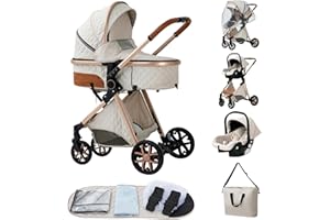 ALYIKOU trio passeggino neonati in offerta fino 25 kg,Carrozzina reversibile fronte mamma e strada, Pieghevole，Con borsa mamma, portabicchieri, copertura antipioggia