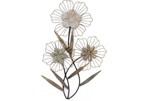 Funly mee Decorazione da parete in metallo con fiori in stile vintage, 37 x 60 cm, decorazione da parete in metallo, per soggiorno, giardino, giardino