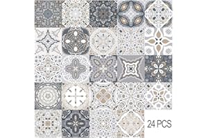 HORIWE 24pc Tile Stickers 4x4 Inches Backsplash PVC Waterproof Oil proof Self Adhesive DIY Bathroom Kitchen New Wall Stickers Home Decor 10x10cm