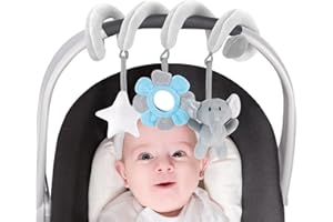 vocheer Jouets de siège de voiture pour bébés garçons de 0 à 6 mois, hochet à suspendre pour berceau, mobile, poussette en spirale (éléphant gris)