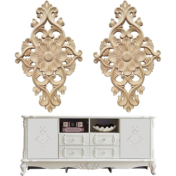 2 Applique In Legno Intagliato Stile Vintage - Decorazione Per Mobili, 10cm - Design Europeo - Foto 4