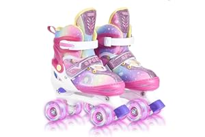 YUDOXN Roller Enfant Filles et Garçons. Roller Quad Enfant avec 8 Roues Lumineuses, Rollers Quad Ajustable Taille Réglable (31-42) pour Roller Enfant Fille et Garçons.