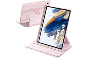 A-BEAUTY Funda Giratoria Compatible con Samsung Galaxy Tab A8 10.5 Pulgadas (SM-X200/X205/X207) con Soporte S Pen, Rotación de 360° Respaldo Clara, Auto-Sueño/Estela, Rosa