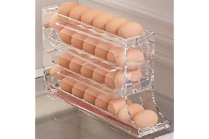 GERUICEE Eierhalter für Kühlschrank, 4-stufiger Eierspender mit automatischer Rollfunktion, stapelbarer Eierbehälter aus PP, platzsparender Eier Organizer für Kühlschranktür, ca. 30 Eier Kapazität, transparent