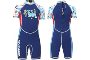 Joysummer Bambini 2mm Muta Intera, Ragazzi Ragazze Neoprene e Lycra Manica Lunga/Corta Costumi da Bagno Interi Termici Cerniera Frontale/Posteriore Costumi da Bagno Elasticizzati per Sport Acquatici