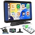 CAMECHO Wireless Car Stereo for CarPlay Android Auto Portable Car Radio 7 Inch Touch Screen Wireless Carplay Screen with Backup Camera, Bluetooth GPS Sat Nav Voice Control Mirror Link FM AUX/USB