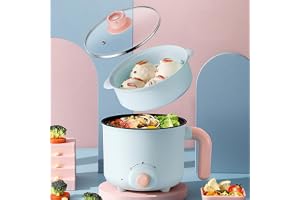 Electric Hot Pot, 1.8L Mini Multifunction Electric Cooker for Shabu-Shabu, Stir Fry, Noodles, Pasta, Nonstick Frying Pan for Sauté, Dual Power Control Ramen Cooker for Dorm and Office