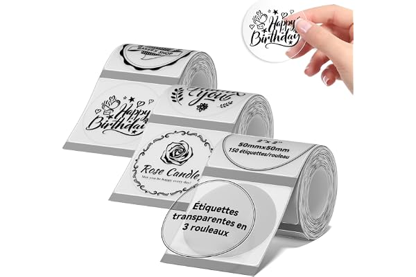 NIIMBOT 3 Rouleaus Etiquette Pour B1 B2 B21 B3S B31 B4 K4 Imprimante, Rond Etiquette Conserve 50x50mm(2"x2"),150 Pcs/Rouleau,Tranparente