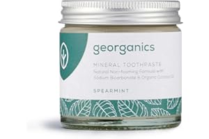 Georganics Mineral Toothpaste - Spearmint Non-Foaming Natural Toothpaste with Virgin Coconut Oil - Fluoride, SLS & Glycerine Free - Certified COSMOS Organic, Vegan and Cruelty-Free - 60ml