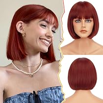 BUYOGET Bob Perücke Rotbraun - Kurze Perücke Für Cosplay & Halloween