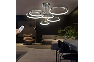 WERSVG Lampa sufitowa Nowoczesna LED Ściemniana Czarna Lampa Sufitowa Pierścieniowa Z Pilotem Oświetlenie Do Sypialni Salon Kuchnia Jadalnia Przedpokój Lampa Wisząca (6 Pierścień/100cm/105W)