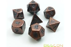 BESCON DICE Bescon Lot de 7 dés polyédriques D&D en cuivre antique massif pour jeu de rôle