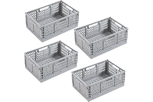 EURXLQ 4 Stück Grau Klappbox 22×15×9cm,Klappkiste Körbe Aufbewahrung Zusammenklappbarer Tragbar Aufbewahrunskisten Bunt aufbewahrungskiste Geeignet für Küche,Bad,Büro,Schlafzimmer