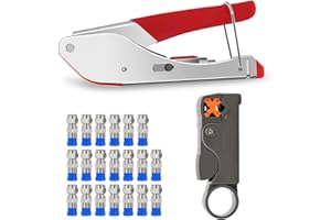 Nutmanel Kit d'outils de sertissage de câble coaxial, Outil de Dénudeur de Câble Coaxial, avec 20 connecteurs F de compression, RG59/RG6 Pince à sertir, pour câble satellite, câble coaxial