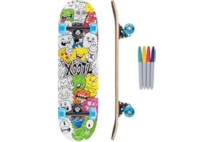 Xootz Kids Sketch Ya Deck, Colour In Skateboard for Beginners, Double Kick Trick Board, 28'' Maple Deck, Ages 3+, White, One Size