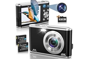 HICSHON Appareil Photo Numérique Compact 4K Autofocus avec Carte SD 32G Double caméra Avant et arrière, HD 48MP avec Grand écran 2.8", Zoom numérique 16X, pour Les débutants (Noir)