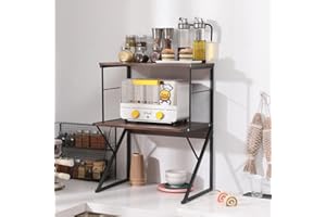 SANERY 3-Tier Microwave Shelf, Kitchen Counter Storage Shelf, Free Standing Baker's Rack Utility Shelf, Home Office Desktop Rack Printer Stand, Dark Oak