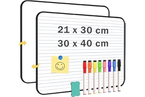 QUEENLINK Double Sided Magnetic Whiteboard Lined, Dry Erase White Board, 30X42cm Small Lap Boards Kit Portable Mini Classroom Whiteboard for Students and Children