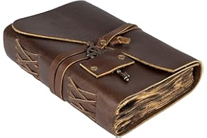WANDERINGS Vintage Leder Journal mit Gebranntem Antikem Büttenrandpapier - 18x13 cm - Vintage Leder Gebundenes Journal, Perfekt zum Schreiben, Schatten Journal, ein Grimoire, Skizzieren, als Tagebuch