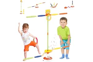 HITISH Outdoor Spiele für Kinder ab 3-5-in-1 Raketen Spielzeug für Kinder Ringwurfspiel Musik-Springspiel Basketballspiel - Garten Spielzeug Hindernisvermeidung Spiel Geschenke für 4 5 6 7 8 9 10 Jahre