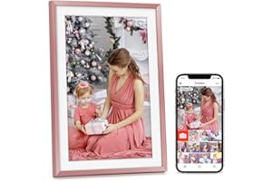 APVEELVEER Cadre Photo Numérique avec Mémoire 32GB, 10.1" WiFi Smart Photo Frame avec écran Tactile 1280*800 IPS, Auto-Rotation, Partage de Photos & Vidéos via Frameo APP, le Meilleur Choix pour un Cadeau, Rose