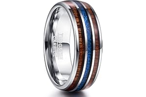 Vakki 8mm Herren Trauringe 8mm aus Wolframkarbid, Unisex Ring mit Meteoritenimitat und Holz Größe 54.4(17.3)-67.2(21.4)