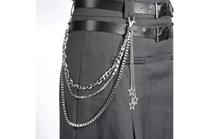 SURALIN 1 Pezzo Catena per Pantaloni in Argento, Catena Portafoglio per Jeans Punk con Nappa a Stella a Cinque Punte, Portachiavi hip-hop