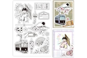 ‎GLOBLELAND GLOBLELAND Japan Travel Sightseeing Clear Stamps Mt. Fuji Feuerwerk Kirschblüten Silikon-Stempel, Japanisches Kulturmuster, Für Tagebuch, Kartenherstellung, Scrapbooking, Fotoalbum, Dekoration